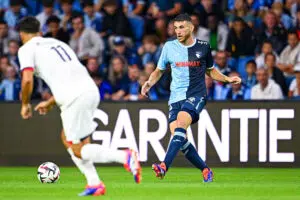 Gautier LLORIS of Le Havre during the French Ligue 1 McDonald's soccer match between Le Havre and Paris at Stade Oceane on August 16, 2024 in Le Havre