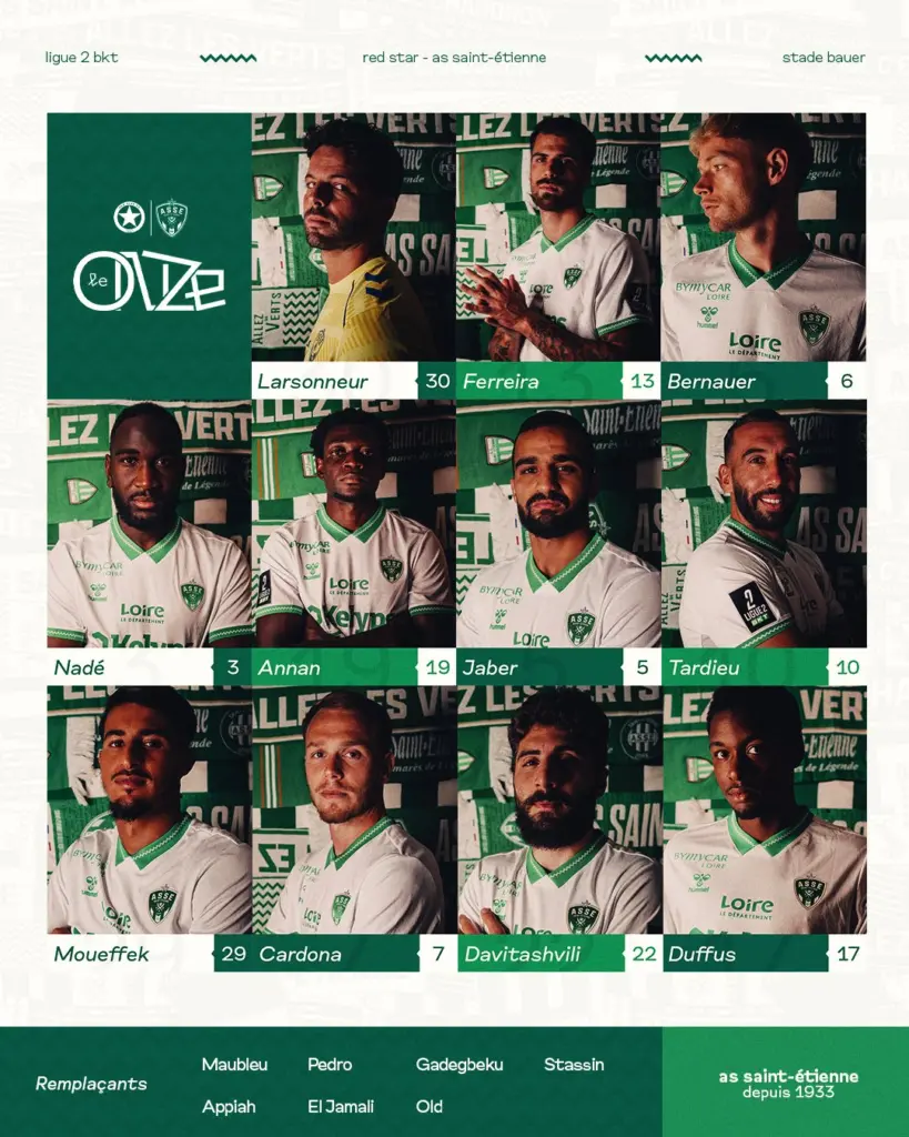 ASSE : La Compo des Verts face au Red Star !