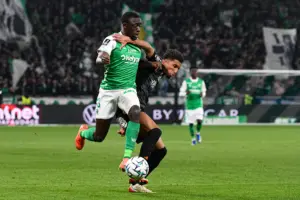 Dennis APPIAH of AS Saint-Etienne during the Ligue 2 BKT match between Saint-&Eacute;tienne and Annecy at Stade Geoffroy-Guichard on March 21, 2026 in Saint-Etienne, France. (Photo by Philippe Lecoeur/FEP/Icon Sport) - Photo by Icon Sport