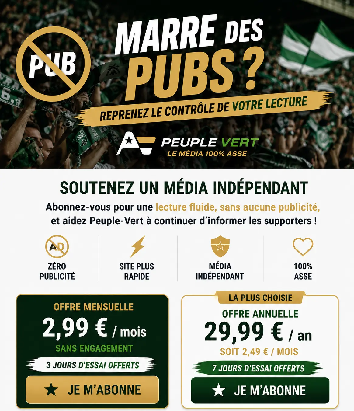 Abonnement Peuple-Vert sans publicit&eacute;