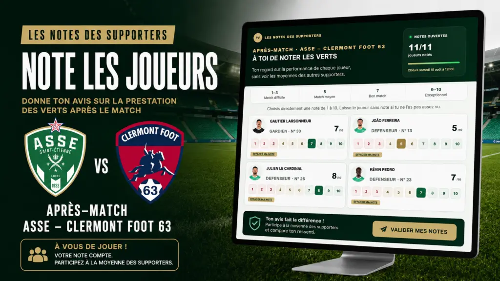 ASSE - Clermont : à vous de noter les Verts