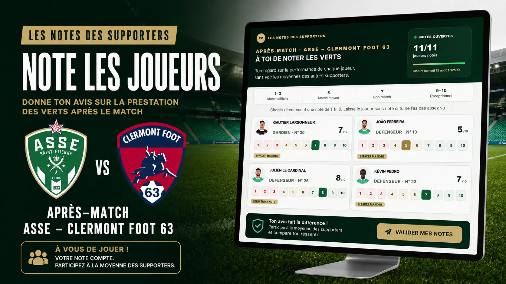 ASSE - Clermont : à vous de noter les Verts