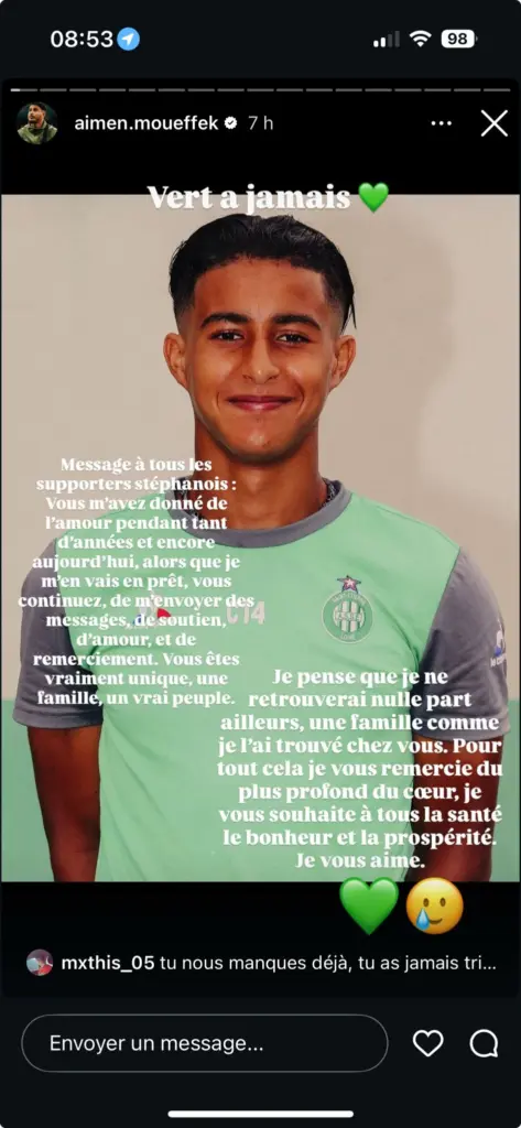 ASSE : Aïmen Moueffek adresse un dernier message au peuple Vert